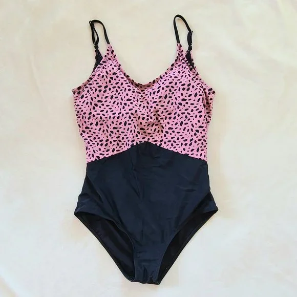 Black/Pink Animal Print One-Piece Swimsuit | Size L - Picture 5 of 5